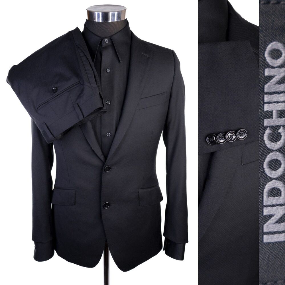 Indochino Custom Made Black Suit 36S Tailored Fit Wool 2Pc 32x28 Modern